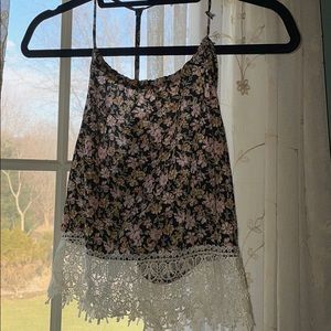 Pacsun Black Floral White Lace Sleeveless Top